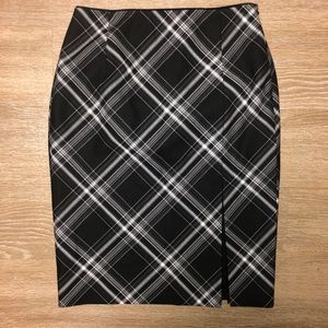 WHBM Plaid Pencil Skirt Lace Accent Slit Hi-Waist